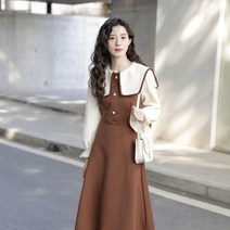 인형넥 롱원피스 드레스 얌전한 교회 오피스 상견례 결혼 하객 버튼 진주