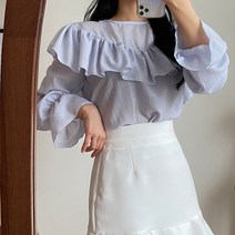 여성 블라우스 셔링 데일리 러플 프릴 여름룩 데이트