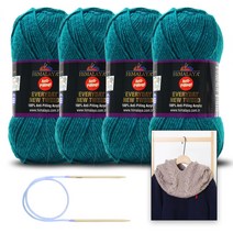 [니뜨] 에브리데이 뉴 트위드 뜨개실(100g)x4볼+줄바늘 5.0mm+케이블 후드 워머 도안, 75118(터키블루트위드)