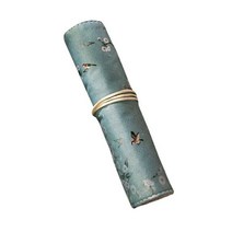 빈티지 다기 그릇장 엔틱 다구 찬장 레트로 중국 풍경 천 연필 케이스 문구 화장품 색칠 롤업 보관 가방, 01 A