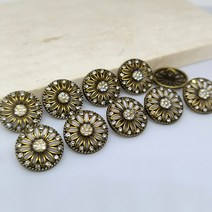 빈티지단추 17.5/20/23MM 빈티지 럭셔리 라인 석 금속 라운드 단추 의류 제조 업체 공예 DIY 바느질, 03 23mm 6pcs, [02] D2979 antique gold