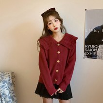 여성용 빅카라 레이스 루주핏 골지 니트 가디건 스웨터 하늘비즈 A25 N476K074