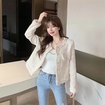 럭셔리 프리미엄 진주펄 여성 오픈 트위드 자켓