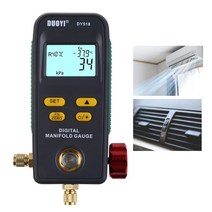 냉장 디지털 매니 폴드 게이지 미터 HVAC 진공 압력 온도 테스터 유지 에어컨 DY518, Black