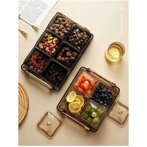 나눔 접시 사각 분할 디저트 우드 트레이 사각형 그릇, 블랙