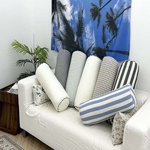 에이치제이홈 패브릭 체크 바디필로우 스트라이프 롱쿠션 커버 소형 대형 솜 별도, 아이보리(그린)