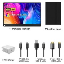 포터블모니터 미니모니터 소형 디지털 스마트 태블릿 사이니지 노트북 IOS 안드로이드 윈도우용 휴대용 PC 모니터 4K UHD 100% 어도비 RGB HDR400 프리싱크 IPS-, 04 15.6in 4K black, 01 영국 플러그