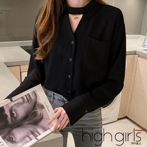 [ 하이걸스 ] 초커 브이넥 블랙 블라우스 레드양 캐주얼 슬림