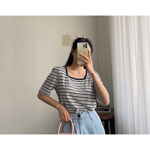 텐클 스퀘어넥 스트라이프 티셔츠