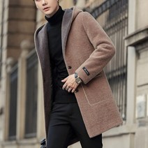코트 겨울 양모 혼합 후드 트렌치 사회 모직