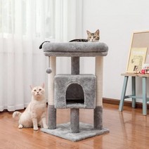 고양이 원목 캣타워사이잘 포스트가 있는 안정적인 고양이 나무 캣 타워 넓은 콘도 중소형 위한 매달리는, 한개옵션0