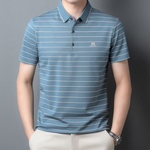 스트라이프 반팔 티셔츠 남 얇은 칼라 남장 여름 중년 남성 캐주얼 코디 스타일 반팔 티셔츠
