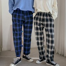 레어코드 레트로 베이직 캐주얼 남녀공용 일자핏 체크 밴딩바지