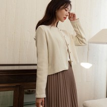 쇼팅 진주버튼 노카라자켓