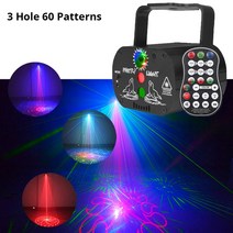 ALIEN RGB 미니 DJ 디스코 라이트 프로젝터 USB 충전식 LED UV 사운드 스트로브 무대 효과 웨딩 크리스마스 휴일 파티 램프무대 조명 영향, 3 Hole 60 Patterns+USB Recharg
