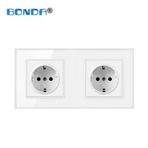 BONDA-EU 표준 USB 소켓 6A 강화 크리스탈 유리 패널 소켓 2 USB 충전 포트 벽 전원 콘센트 172*86mm, 07 502 White