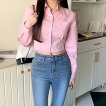 청평화 네크론 투포켓 핀턱 크롭 긴팔 셔츠