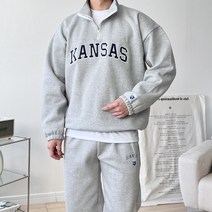 [당일출고] 남자 켄자스 프린팅 오버핏 아노락 맨투맨 조거팬츠 회색 트레이닝 세트 3컬러