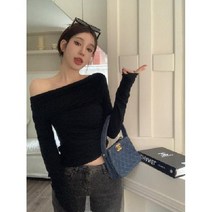 언발 오프숄더티 긴팔 레이어드티 세미크롭