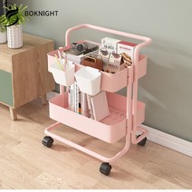 복나이트 트롤리 무빙 수납선반 철제선반 이동식 트롤리 주방수납장 주방가정용카트 이동식트롤리 1 개 항목, 2층, 분홍색
