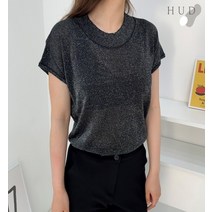 휴드 팅클 실크 펄링 여름 니트 탑