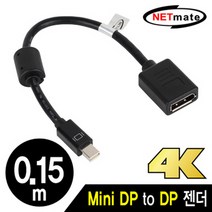 넷메이트 NM-DPG03 Mini DisplayPort to DisplayPort 1.2 케이블 젠더(블랙), 단일 모델명/품번