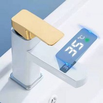 욕실온열등 난방 벽걸이 천장 히터 블랙 골드 터치 디지털 온도 디스플레이 분지의 수도꼭지 핫 콜드 믹서 탭 세라믹 밸브 코어 주방 액세서리, 짧은, 화이트 골드