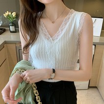 도니와 여성 레이스나시 브이넥민소매 레이스민소매 브이넥나시 예쁜나시 데일리룩 레이어드나시 봄티셔츠 여름티셔츠 여름나시 예쁜민소매 데이트룩 기본이너나시 출근패션 여행패션 편한나시