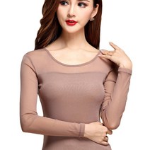 여성용 라운드넥 칼라 상의 슬림 웨이브 티셔츠 스키니 메쉬 탄력적 티셔츠 사계절용 BL 638