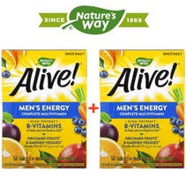 (1+1) 네이쳐스웨이 얼라이브 종합비타민 포맨 남성 영양제 시아노코발라민 판토텐산 50정 2팩
