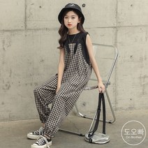 도오빠 아동 상하복세트 투피스 민소매 티셔츠 9부 멜빵 점프수트 팬츠 격자 체크 주니어 어린이 여아상하세트