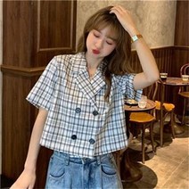C.ONLIE SHOP여성 프랑스 체크 여름 숏 반팔 정장자켓 캐주얼 상의 트위드자켓 청자켓 크롭자켓