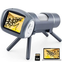 Andonstar AD012 휴대용 현미경 키트 준비된 슬라이드가 있는 2인치 LCD 8G SD 카드 윈도우 PC 호환 실내 실외 사용을 위한 STEM 교육용 장난감 (그레이), Blue Gray