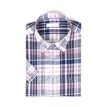 남성 여름 시원한 얇은 마원단 반팔 체크 와이셔츠_RFV21750