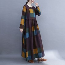 가을 빅사이즈 자연주의 프린트 긴팔 드레스 보헤미안 원피스 브라운 휴가 호캉스 신혼여행
