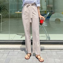 바잉몰 여성 시원한 -5도 리본 와이드 스판 세미 슬랙스 빅사이즈