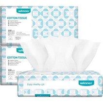 위너 클렌징 일회용 페이스 타올 100% 천연 순면 민감성 피부용 100장x3팩, 100시트 (x 3)