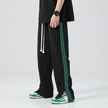 맥시 니트 캐주얼바지 남자 봄 여름 와이드 루즈핏 지퍼 일자통바지 사이드라인 문조 흐름 건달카리스마 4650486255