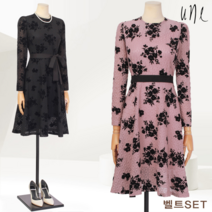 윈(une)[77까지][벨트set]로맨틱플라워모티브레이스원피스