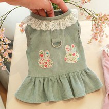 애완 동물 옷 작은 개 드레스 Bowknot 귀여운 데님 스커트 편안한 부드러운 추적 코트 패션 예쁜 조끼 치와, 01 Lace green_02 M