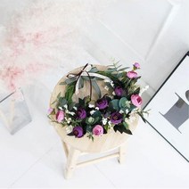 엔틱카페 인테리어 고급소품 조화리스 카페문 팬션방문 풍성한 생화느낌 미니창문 짐꾸미기 전실용 중문, 퍼플