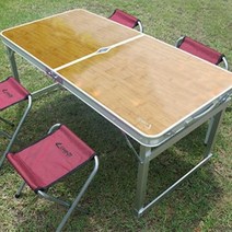 [캠핑모아] 파라솔 랜턴걸이가능한 2인 4인 대형 폴딩 높이조절 야외 베란다 감성 캠핑 테이블세트+의자포함 캠핑테이블, 캠핑테이블4인+의자(오크)