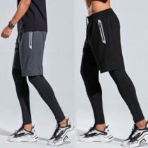 2in1 남자 런닝복 타이즈 레깅스 스쿼트바지 블랙