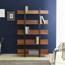 TS-15 5단 1200 책장 철제 거실 철재 인테리어 수납 diy가구, 블랙프레임/라이트월넛