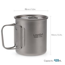 Lixada 초경량 티타늄 컵 휴대용 캠핑 피크닉 물 컵 머그잔 접이식 손잡이 300ml/350ml/420ml/550ml/650ml/750ml, 420ml