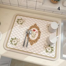 커피머신매트 북유럽 스타일 봄과 여름 꽃 시리즈 플레이스 매트 패션 흡수성 식기 배수 패드 빠른 건조 커피 머신, 4