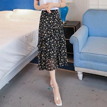 패션고리 여성 플라워 주름 롱 스커트 치마 Q647