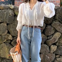 [레티고] 여성 브이넥 프렌치 프릴 루즈 블라우스