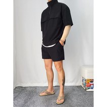 남녀공용 스판 아노락 반집업 반팔 밴딩 반바지 형광 바람막이 트레이닝 세트 6컬러