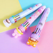근이몰 10색 12색 귀여운 캐릭터 다색 멀티펜 선물용 볼펜, 10색 모자소녀베이지